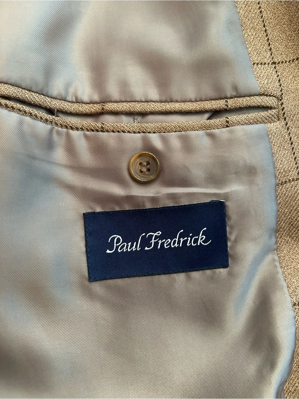 Paul Fredrick Men's Tan Windowpane LambWool Blazer
